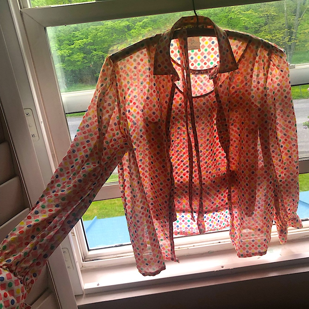 Vintage Guy Laroche 2 piece blouse. Delightful, playful pattern, 100% Cotton.